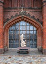 Kaliningrad. Russia. Sculpture `Fish on the waves` in front of the cafe at the Rosgarten Gate